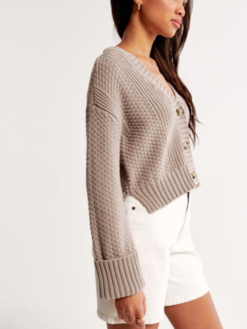 Abercrombie & Fitch Cotton Blend Seed-Stitch Cardigan